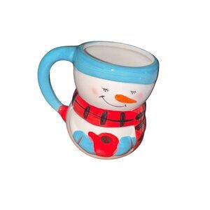 Snowman Shaped Ceramic Mug By Bay Island 2023  Hand-Painted Holiday Coffee Cup 4
